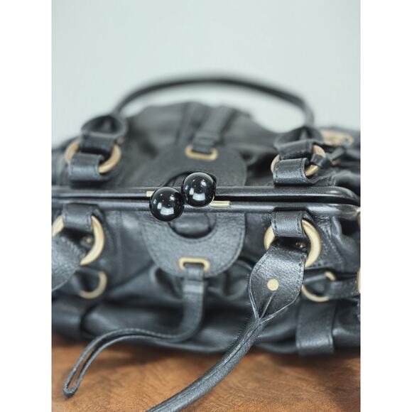 Lockheart Black Kiss Lock Retro Boho Style Handbag Shoulder Bag #0059 - Picture 2 of 5